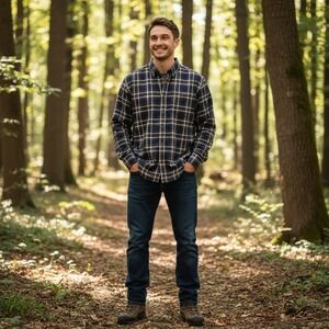 Cabela's Long Sleeve Shirt Button Down Mens Large Maroon Blue Plaid Cotton EUC